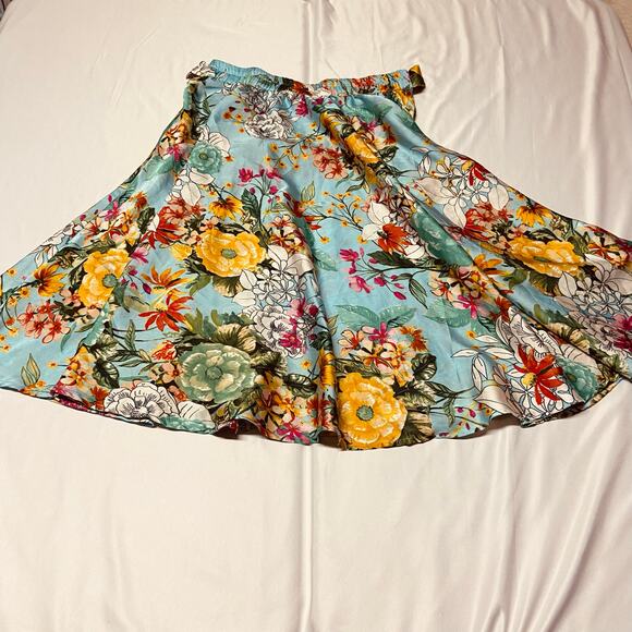 Flint & Moss Skirt Floral Tie Elastic Waist Circle Flowing Midi Size M Teal - Picture 2 of 10